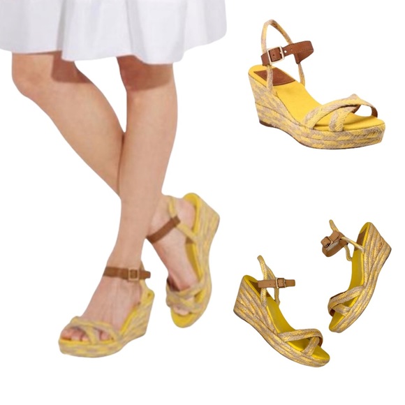 🍁Fall Sale🍁
TORY BURCH CAMELIA YELLOW ESPADRILLE WEDGE SANDALS